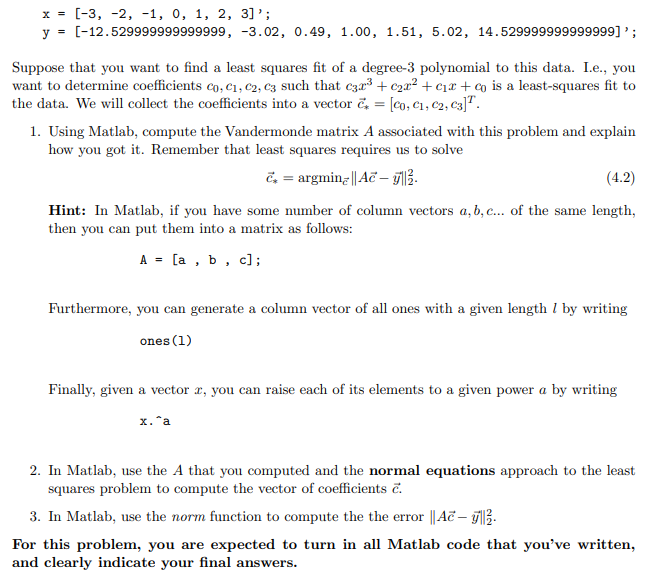 Solved 4.2 Least squares and curve fitting This problem will | Chegg.com