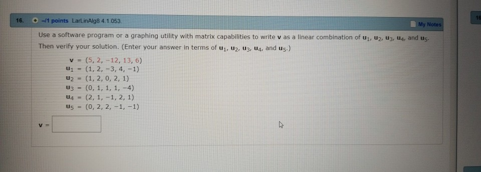 Solved 16 16 1 Points Larlinalg8 4 1 053 My Use A Software