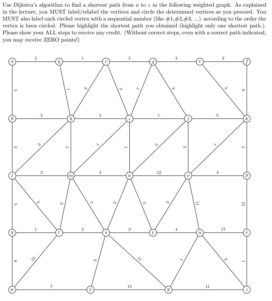 Solved Use Dijkstra's algorithm to find a shortest path from | Chegg.com