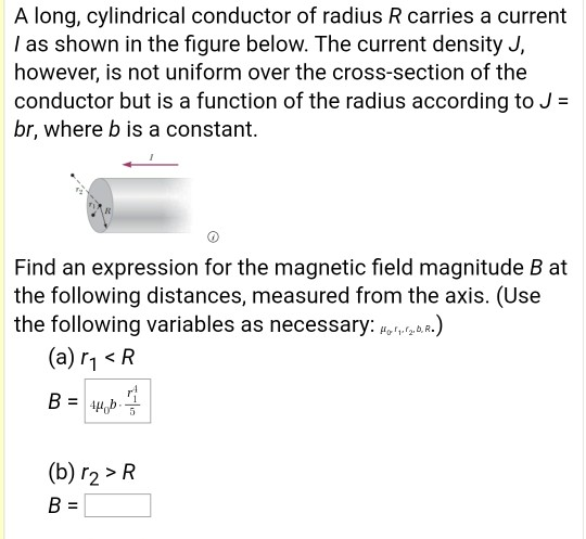Solved A long, cylindrical conductor of radius R carries a | Chegg.com