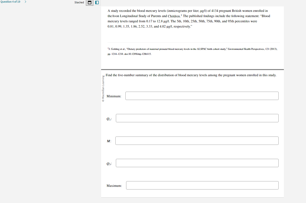 Solved A study recorded the blood mercury levels