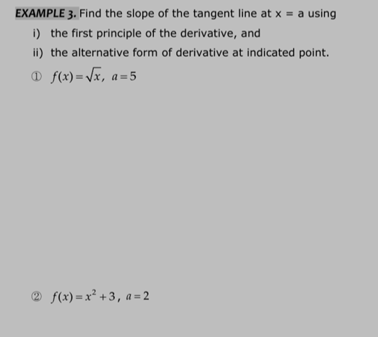Solved EXAMPLE 3. Find the slope of the tangent line at x=a | Chegg.com