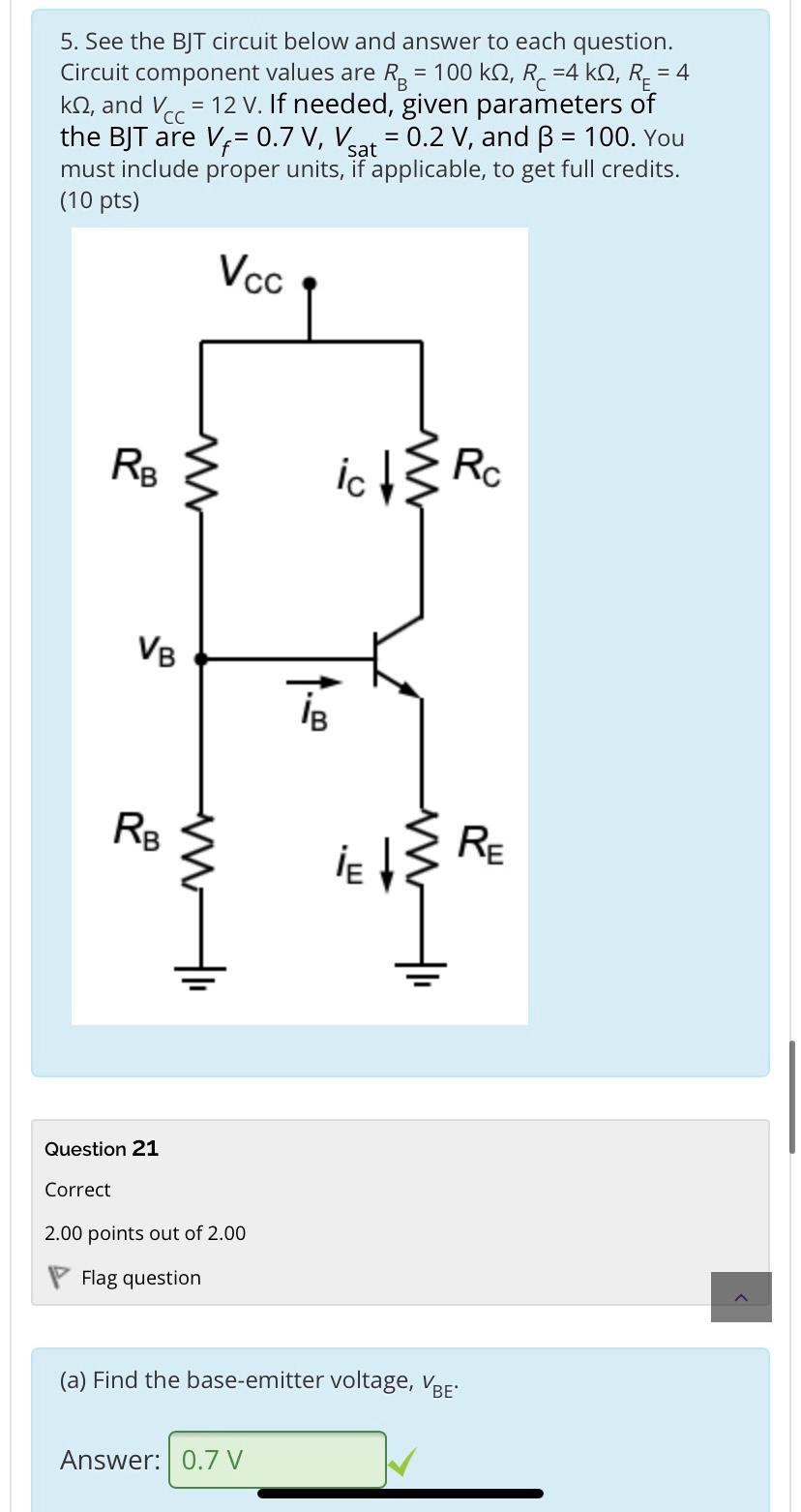 Solved 5. See the BJT circuit below and answer to each | Chegg.com