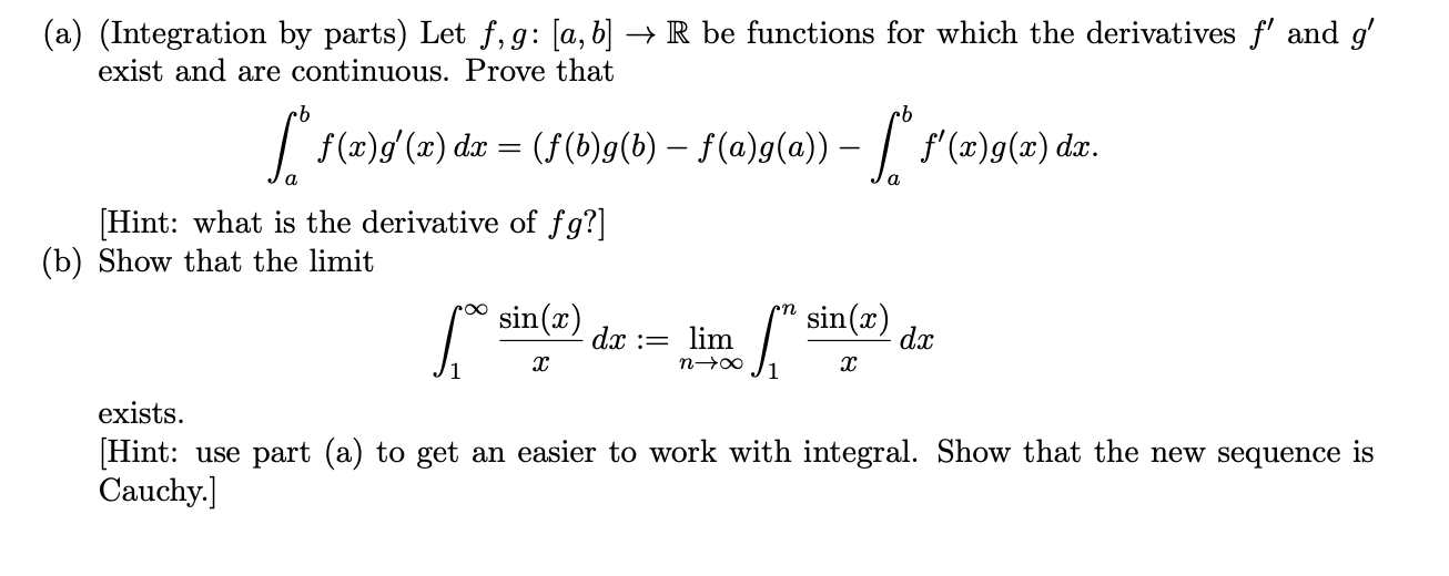 Solved A Integration By Parts Let F G A B R Be Chegg Com