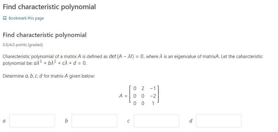 Solved Find Characteristic Polynomial Bookmark This Page | Chegg.com