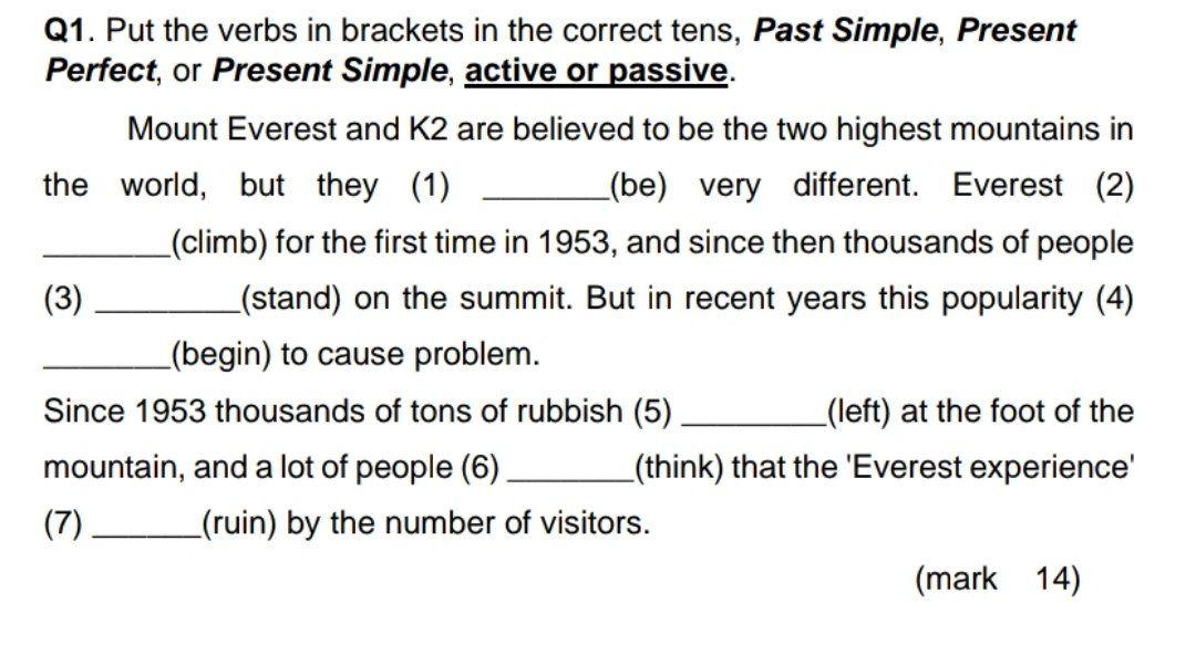 Solved Q1. Put The Verbs In Brackets In The Correct Tens, | Chegg.com