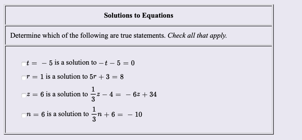 Solved Solutions To Equations Determine Which Of The Foll Chegg Com