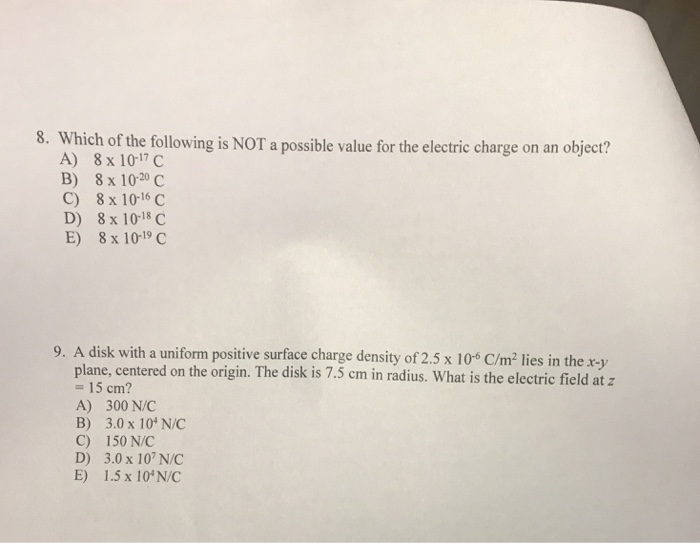 Solved 8. Which of the following is NOT a possible value for | Chegg.com