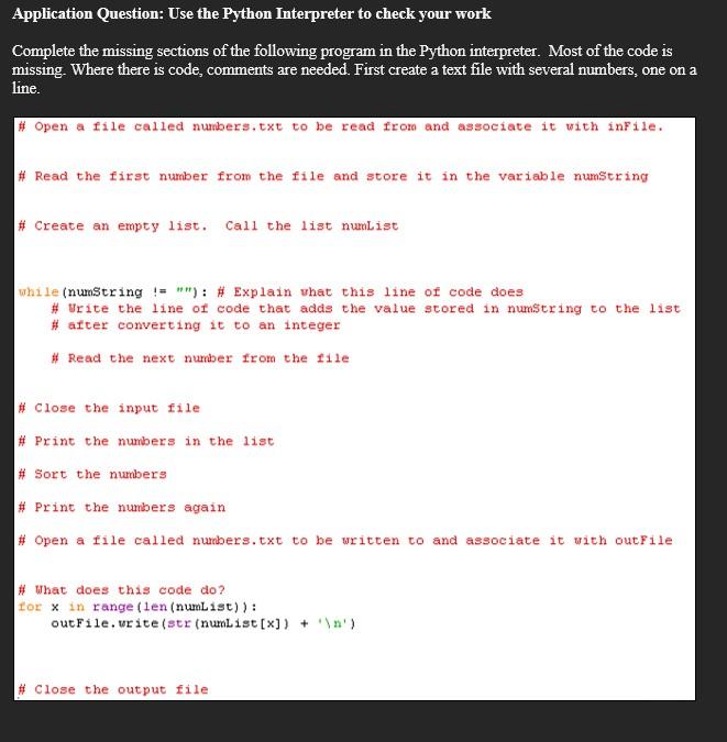 Solved Application Question: Use the Python Interpreter to | Chegg.com