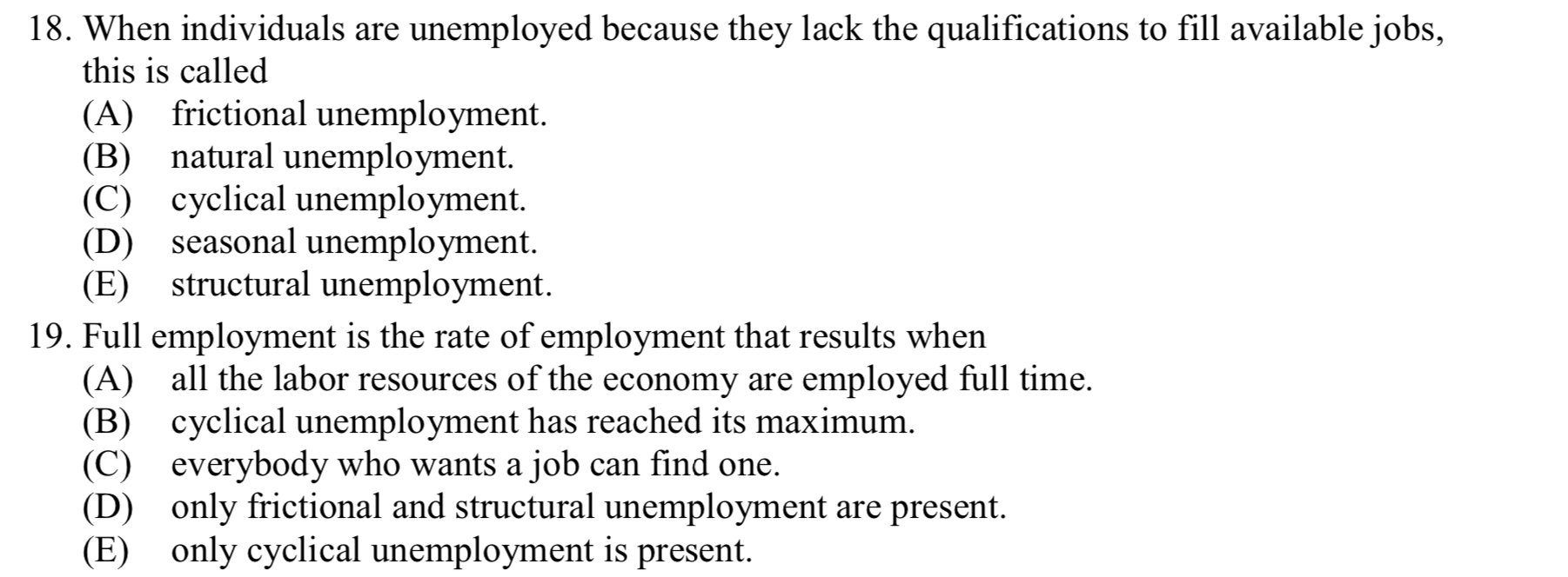 Solved 18. When Individuals Are Unemployed Because They Lack | Chegg.com