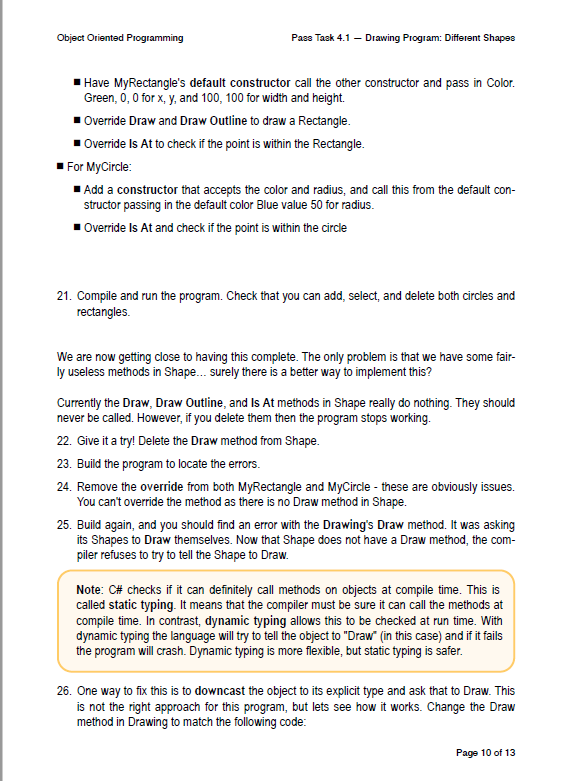 Object Oriented Programming Pass Task 4.1 – Drawing | Chegg.com