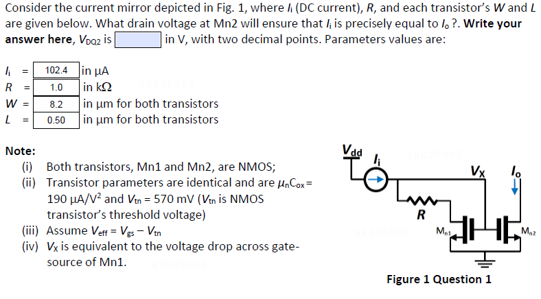 Solved Consider the current mirror depicted in Fig. 1, where | Chegg.com