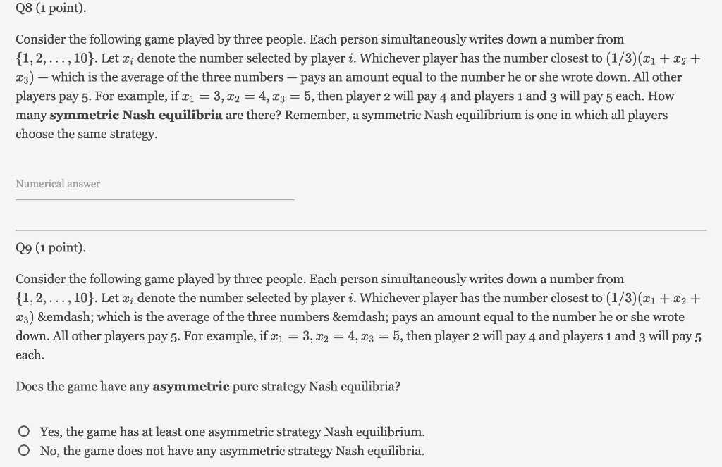 Q8 (1 point). Consider the following game played by | Chegg.com