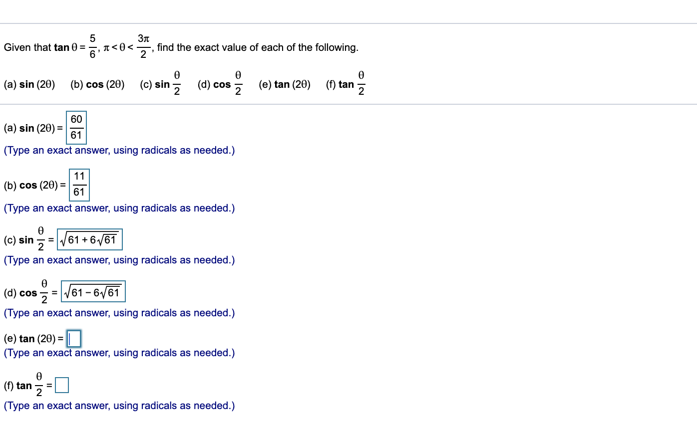 5 Given That Tan 6 31 P 2 Find The Exact Value Chegg Com