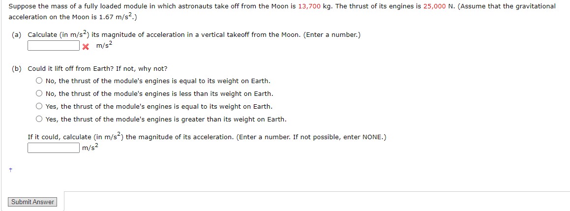 Solved Suppose the mass of a fully loaded module in which | Chegg.com