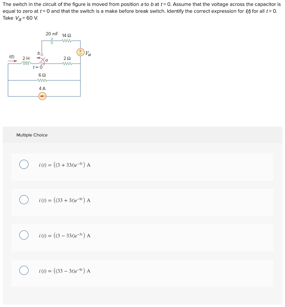 Solved The switch in the circuit of the figure is moved from | Chegg.com