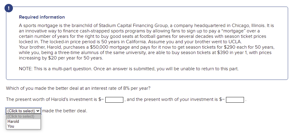 Solved Required Information A Sports Mortgage Is The Chegg