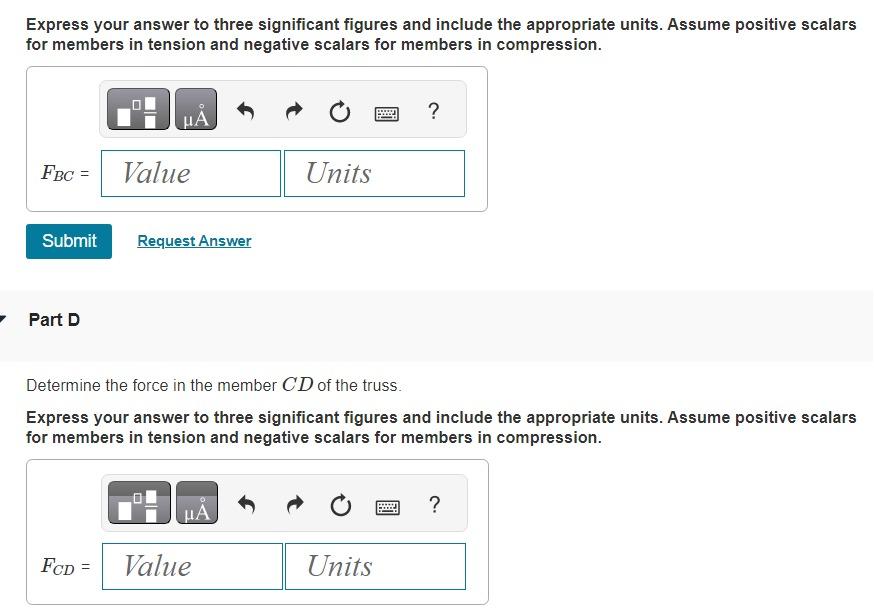 Solved Determine the force in each member of the truss shown | Chegg.com