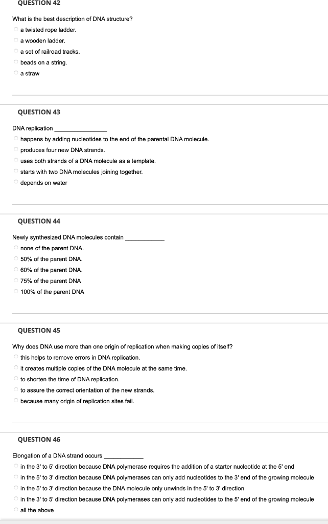 Solved What is the best description of DNA structure? a | Chegg.com