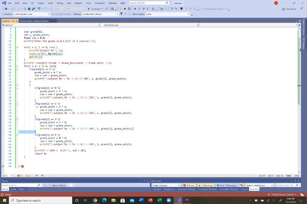 Solved I'm having trouble with my code in visaul Studio | Chegg.com