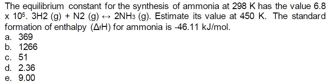 Solved The equilibrium constant for the synthesis of ammonia | Chegg.com