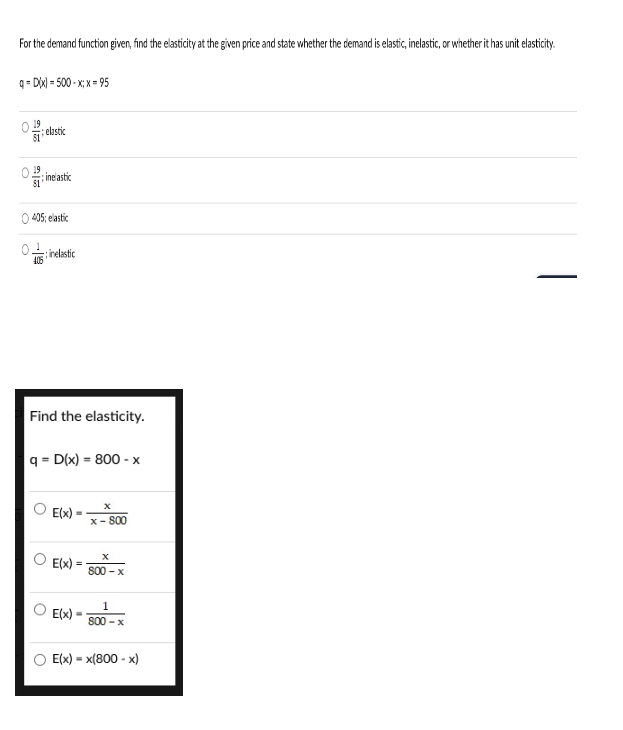 Solved For the demand function given, find the elasticity at | Chegg.com