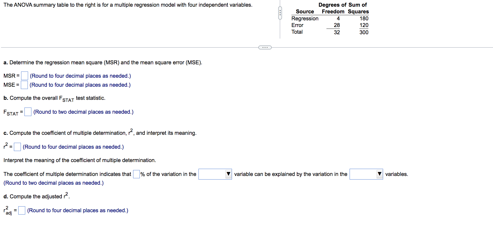 Solved The ANOVA summary table to the right is for a | Chegg.com