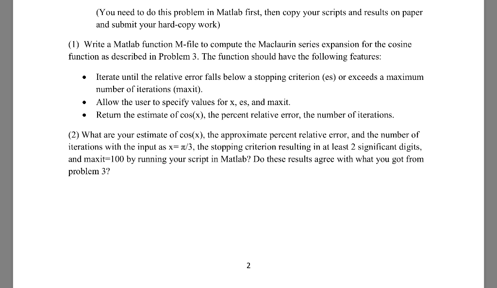 Solved (You need to do this problem in Matlab first, then | Chegg.com