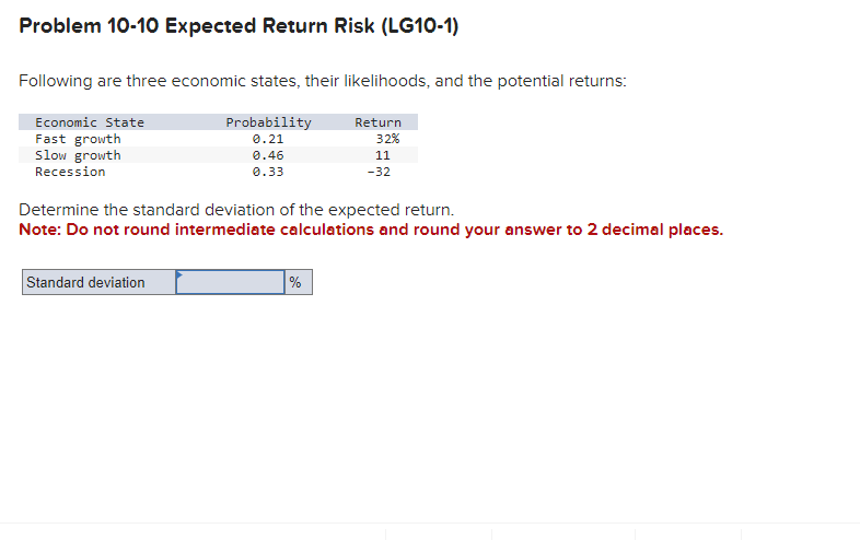 Solved Problem 10-10 Expected Return Risk (LG10-1) Following | Chegg.com