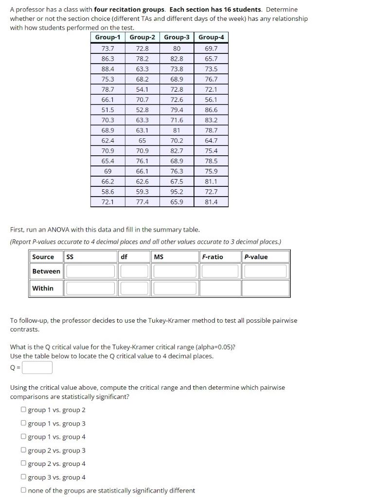 A professor has a class with four recitation groups. Each section has 16 students. Determine whether or not the section choic