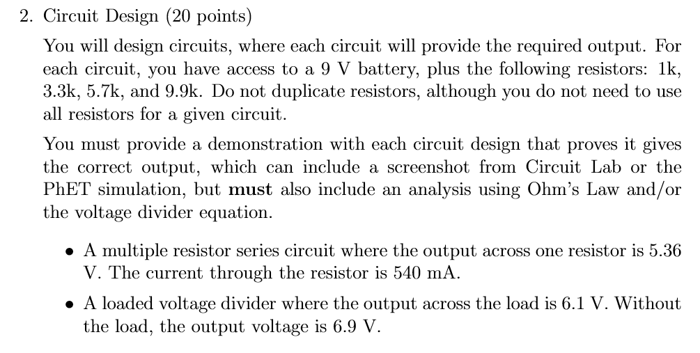 Solved 2 Circuit Design 20 Points You Will Design Chegg Solved 2 Circuit Design 20 Points You Will Design Chegg