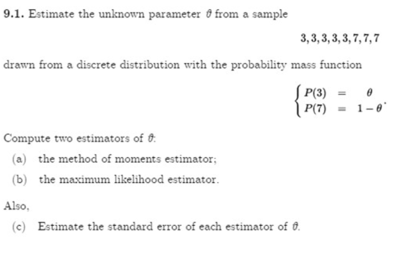 Solved 9.1. Estimate the unknown parameter 1 from a sample | Chegg.com