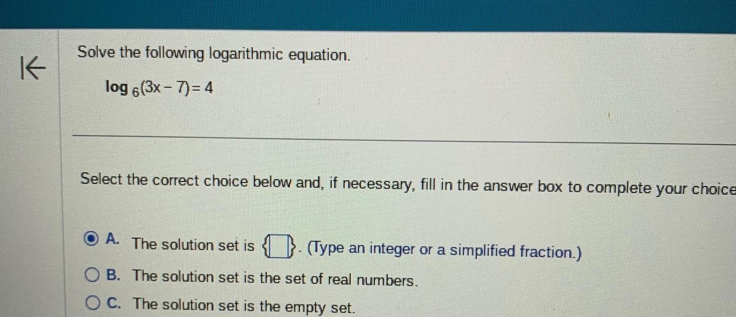Solved Solve the following logarithmic equation. | Chegg.com