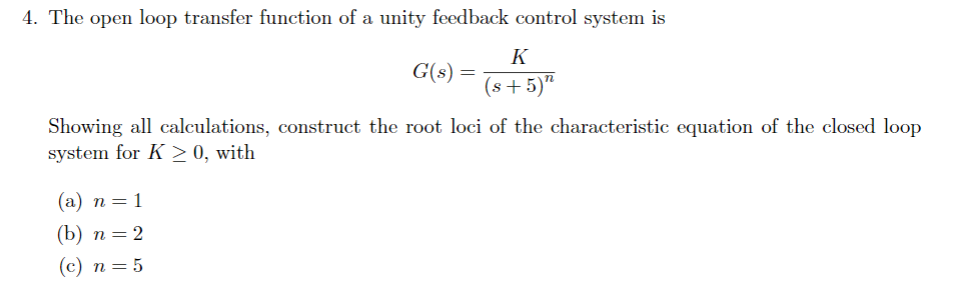 Solved 4. The open loop transfer function of a unity | Chegg.com