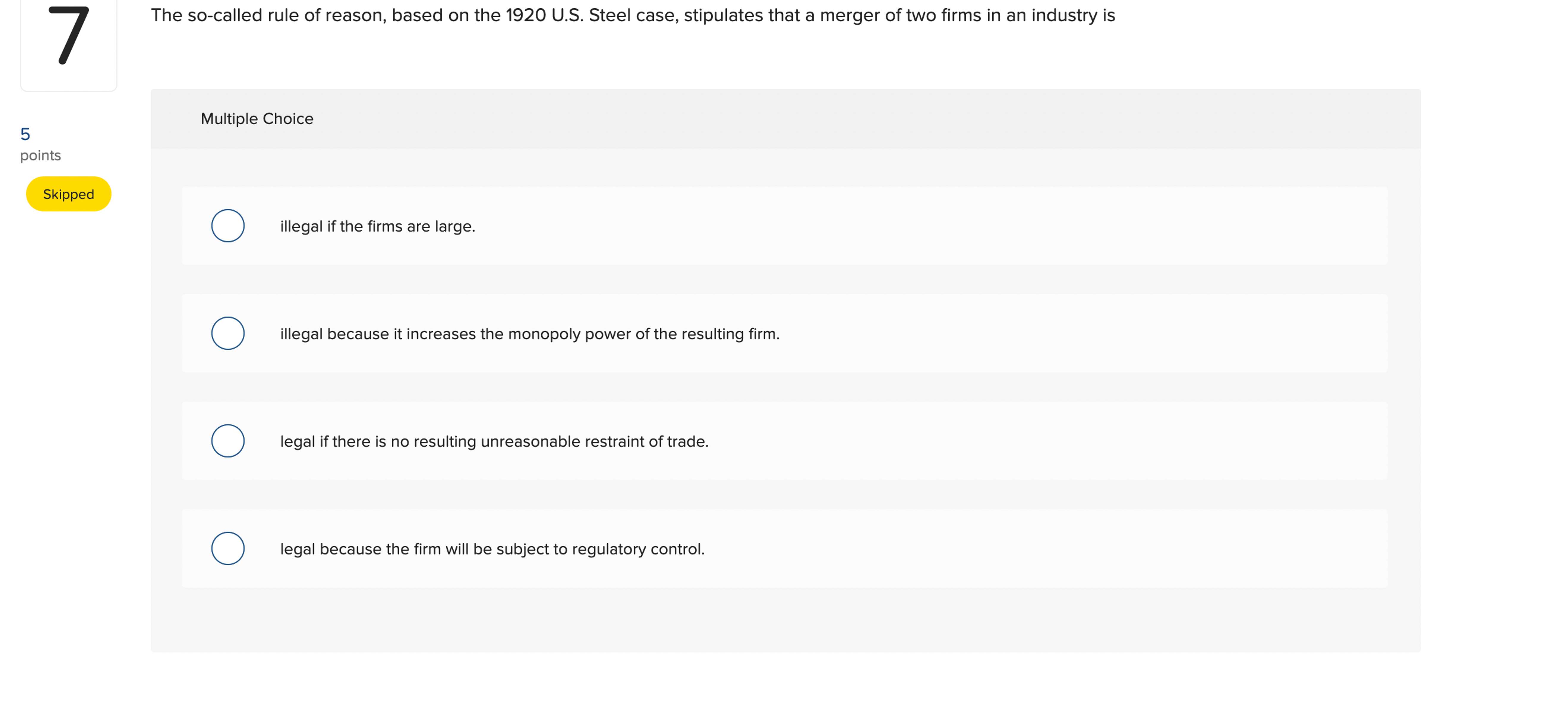 Solved The socalled rule of reason, based on the 1920 ﻿U.S.