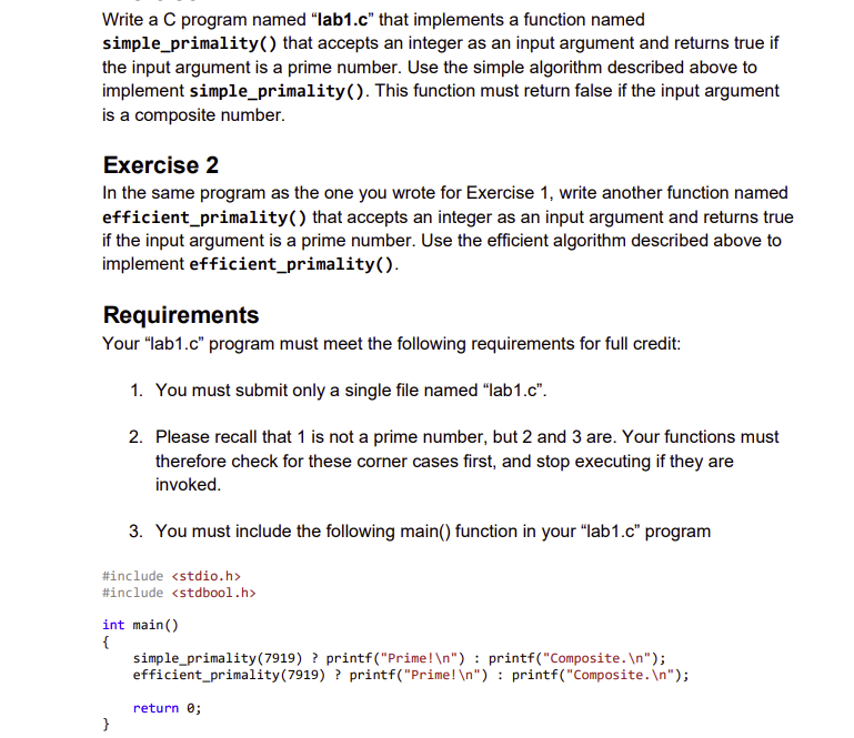 Solved Write A C Program Named Lab1c That Implements A 8653