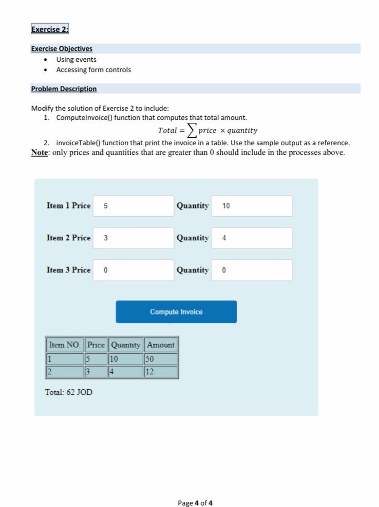 Solved Exercise 2: Exercise Objectives . Using events | Chegg.com