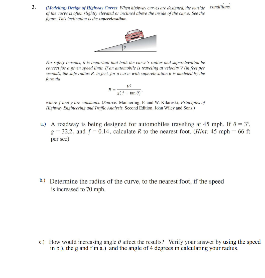 Solved 3. (Modeling) Design of Highway Curves When highway | Chegg.com