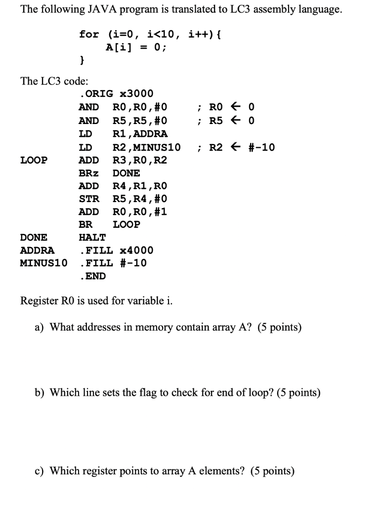 Solved The following JAVA program is translated to LC3 | Chegg.com