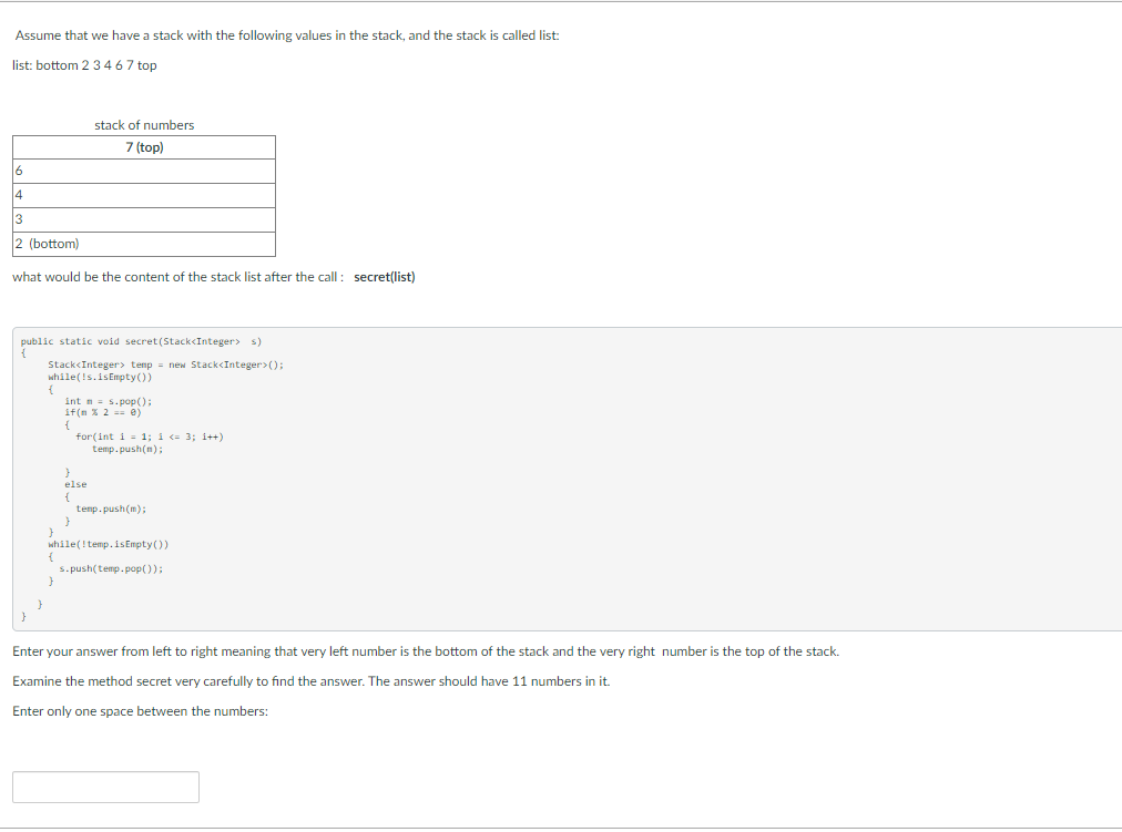 Solved Assume that we have a stack with the following values | Chegg.com