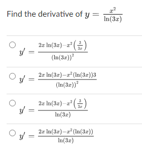 derivative of 2ln x 2 3 )- x