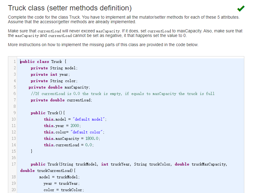 Solved Truck class (setter methods definition) Complete the | Chegg.com