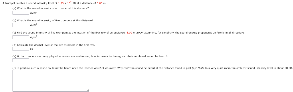 Solved A trumpet creates a sound intensity level of 1.03 x Chegg