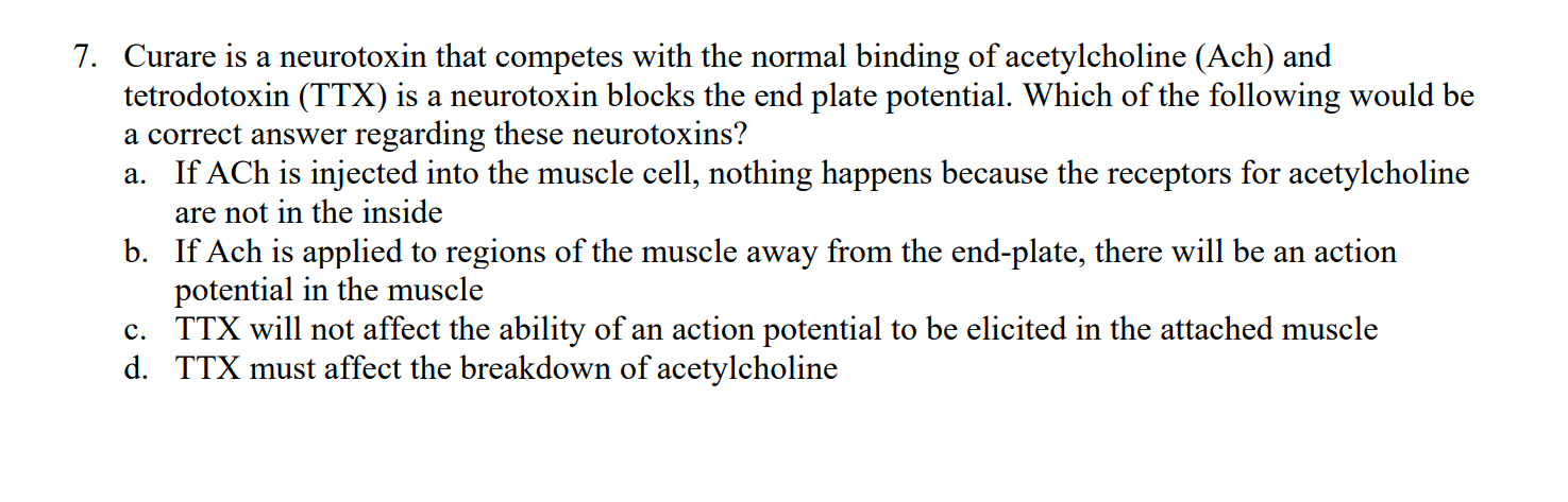 Solved 7. Curare is a neurotoxin that competes with the | Chegg.com