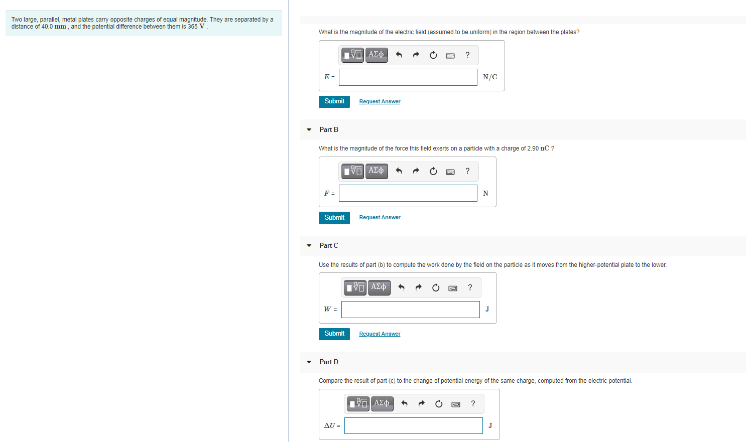 Solved Two large, parallel, metal plates carry opposite