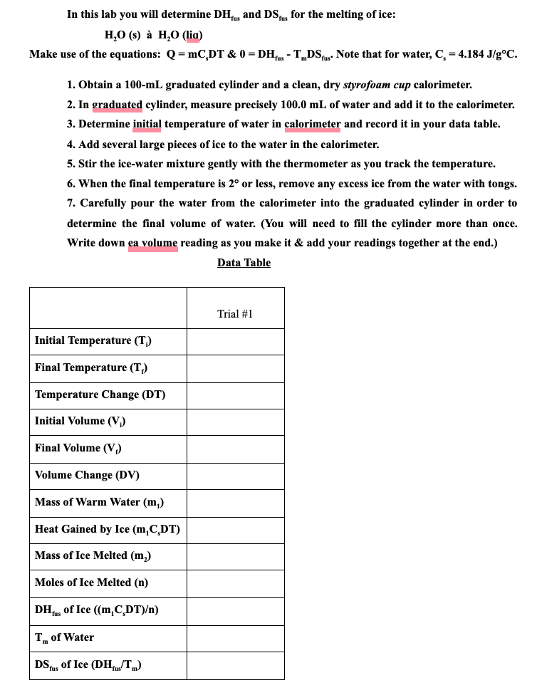 Solved In This Lab You Will Determine Dh Us And Ds Us For Chegg Com