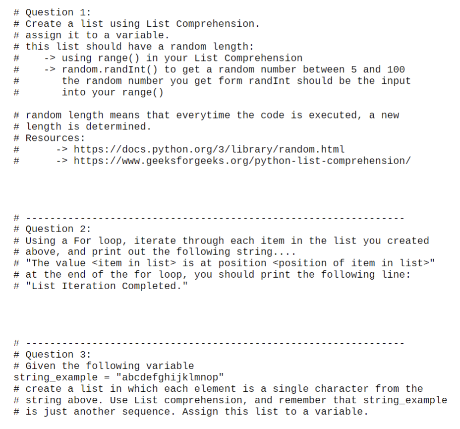 Solved \# Question 1: \# Create A List Using List | Chegg.com