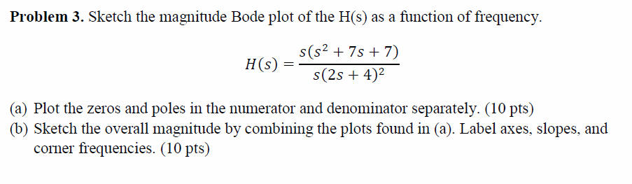 Solved Problem 3. Sketch the magnitude Bode plot of the H(s) | Chegg.com