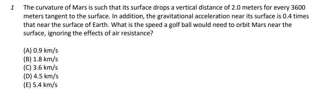 Solved 1 The curvature of Mars is such that its surface | Chegg.com