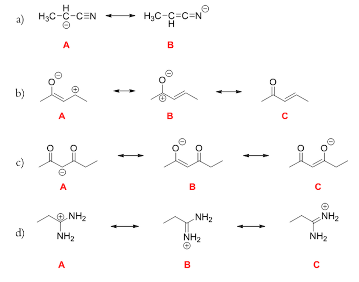 Solved A B A B C A B CRank each set of resonance structures | Chegg.com